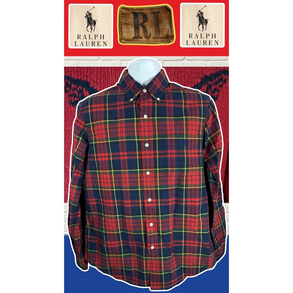 POLO RALPH LAUREN Button-Down Shirt — Medium Red & Green Plaid